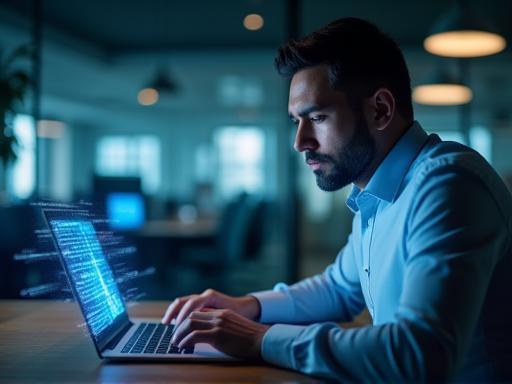 Businessman using secure VPN connection in Dubai co-working space
